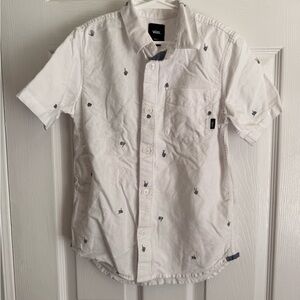 Vans Boys White Button Down Shirt with skeletons